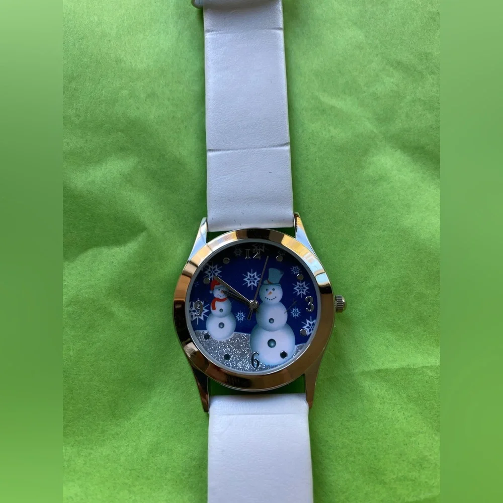 Avon Tis The Season Snowman Watch, Christmas, Holiday, Blue, White, Silver, NIB - Picture 10 of 16